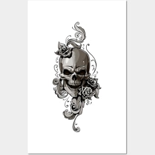 skull roses Posters and Art